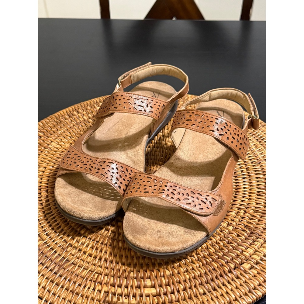 Trotters Womens Tan Leather Perforated Strappy Comfort Sandals T1813-215 10M